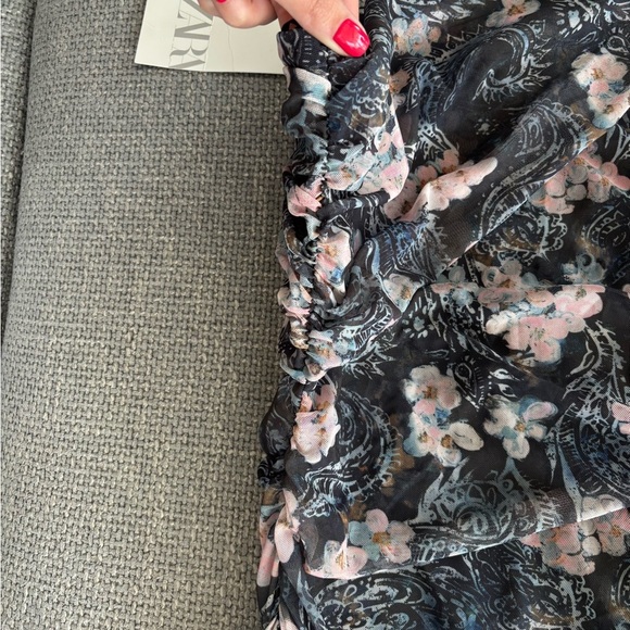 ZARA Floral One-Shoulder Asymmetric Mesh Midi Dress – NWT size Medium - Picture 10 of 16